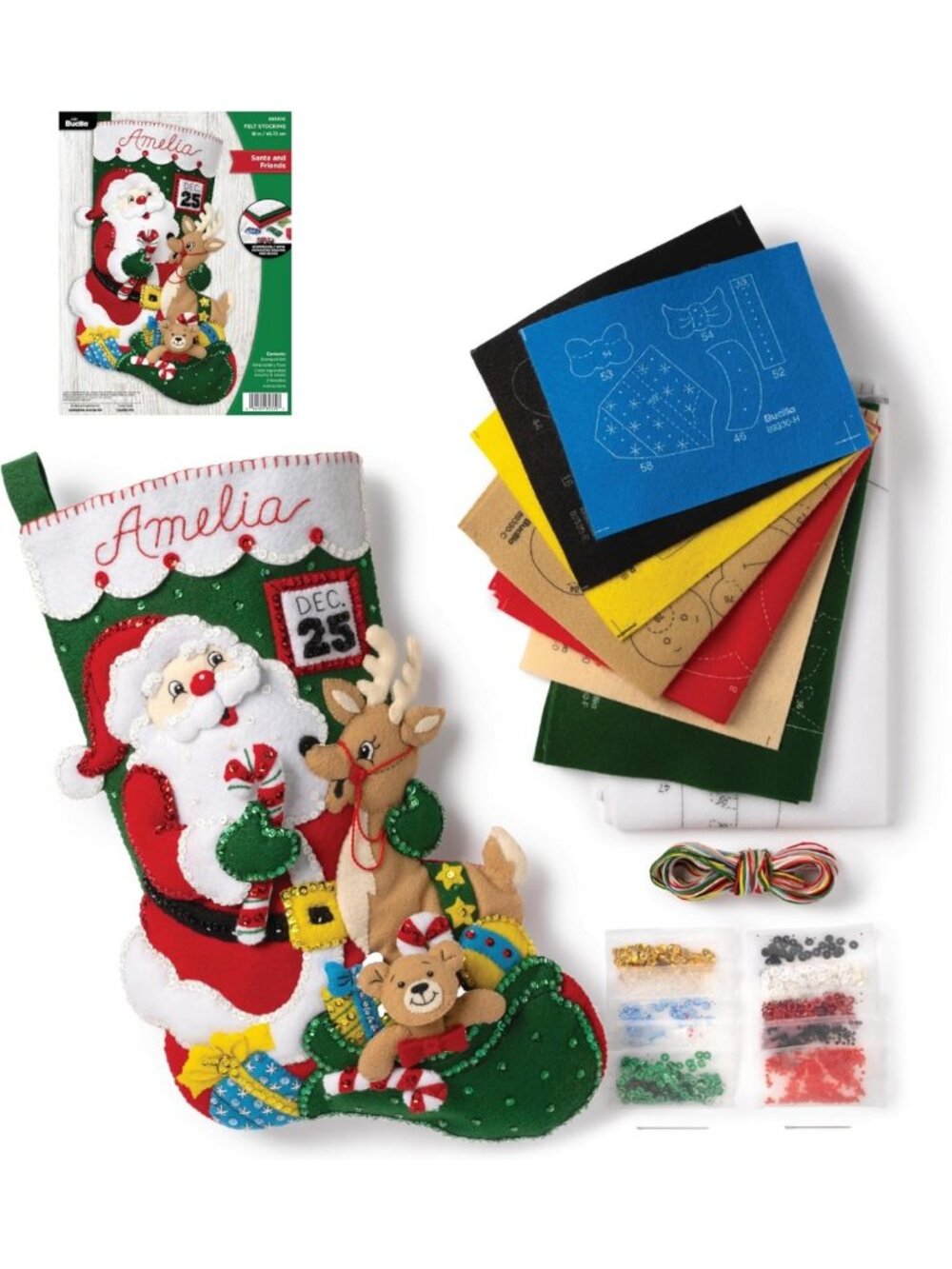 DIY Felt Applique Stocking Kit - 18" Santa & Friends - Arts & Crafts Project